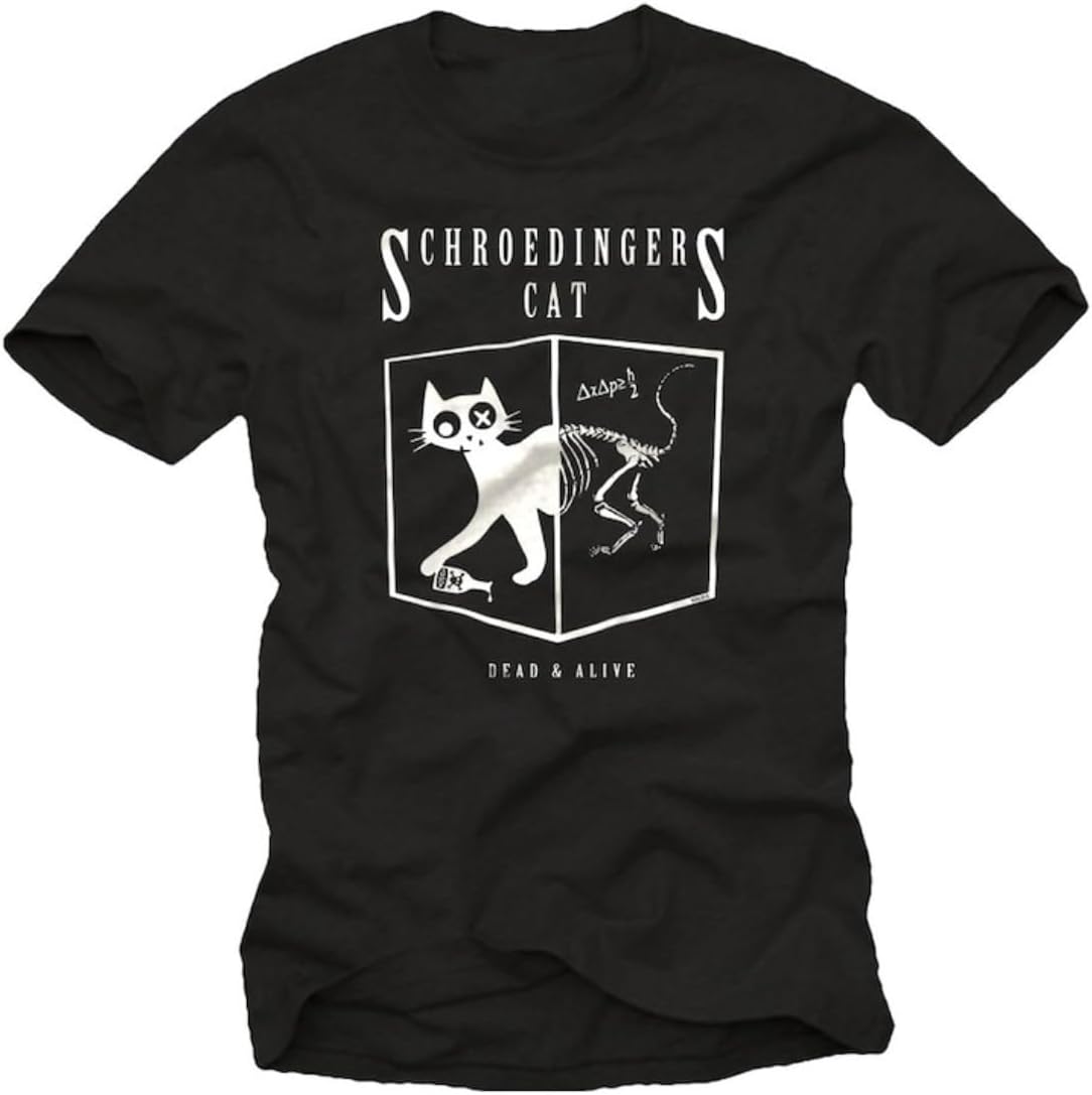 Men s Funny Schr?dinger s Cat Geek Science-Themed Graphic Black Casual Tee S разноцветный