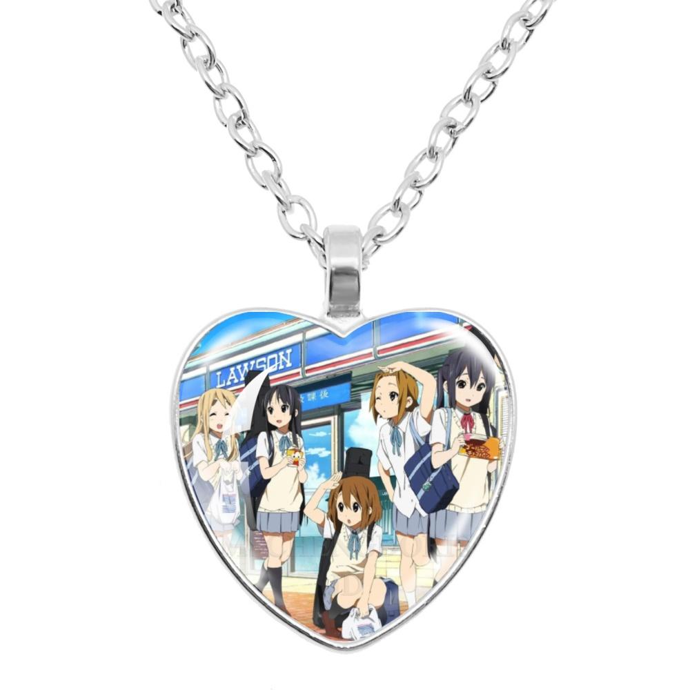 K-ON! Anime Heart Shape Pendant Necklace - Hirasawa Yui Mio Ritsu Tsumugi Azusa Characters Jewelry Gift for Fans