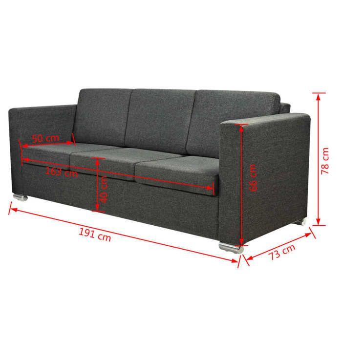 VidaXL Canapé à 3 places Tissu Gris foncé 243584