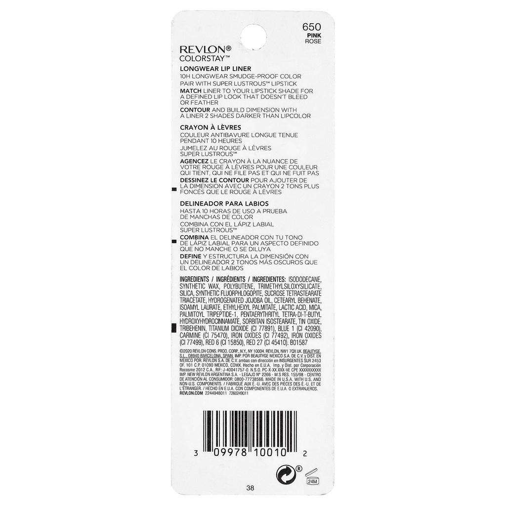 Revlon, ColorStay™, Longwear Lip Liner, 650 Pink, 0.28 g (0.01 oz)