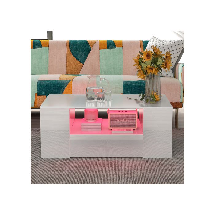 Konferenční stolek - MUVOE - Moderní - 2 zásuvky - 2 police - RGB LED