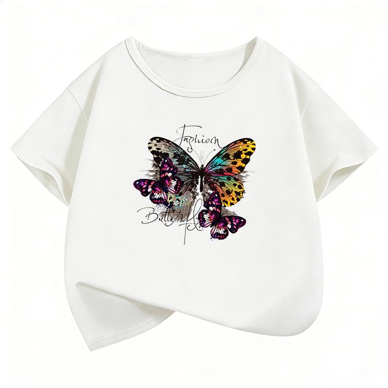 Vintage Butterfly TShirt Printed T Shirt Girls Summer Clothes Short Sleeve Tops TShirts Cute Girls Clothing