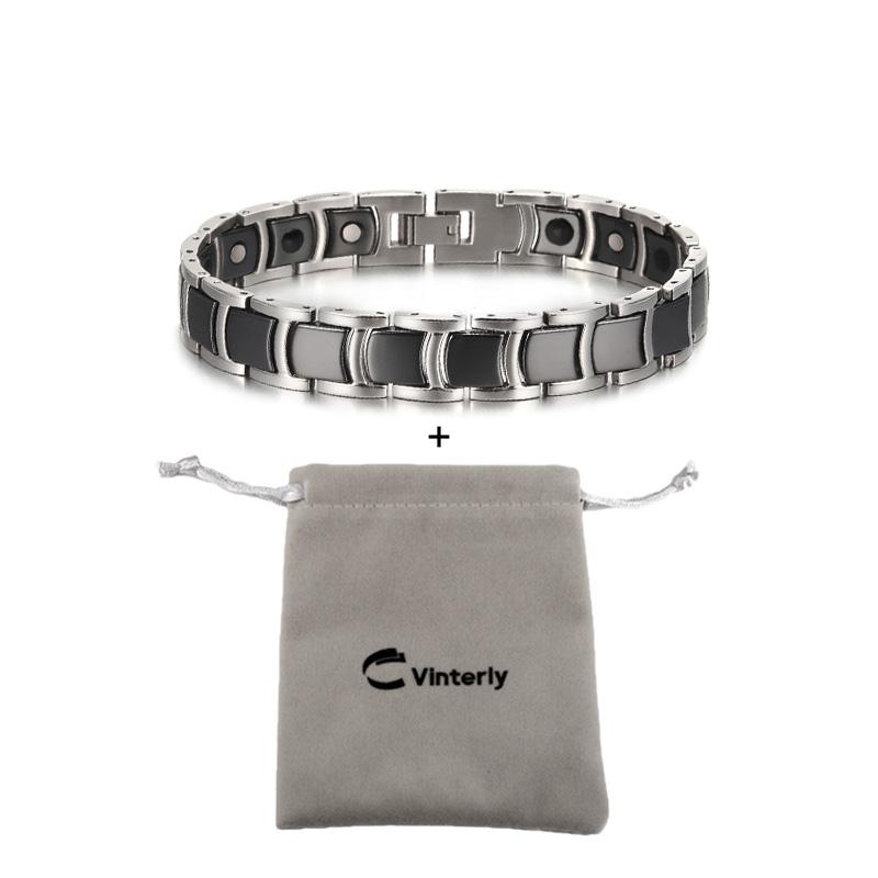 Vinterly Steel Magnetic Bracelet Male Black Ceramic Health Energy Germanium Men Hand Chain Link Gold-color Jewelry Waterproof
