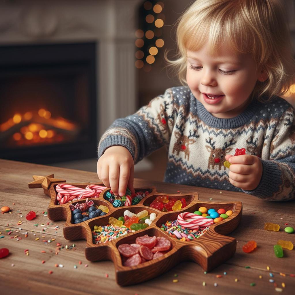 Christmas Tree Charcuterie Board Wooden Divided Food Tray Cheese Platter for Fruit Dessert Nut Party Table Decor Kitchen Serving