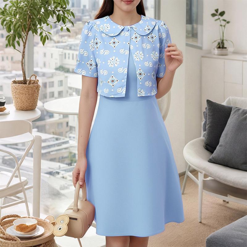 

ZANZEA Women Doll Collar Short Sleeve Casual Floral Patchwork Dress 5XL синий