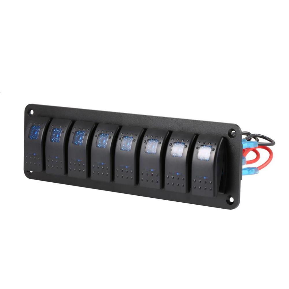 8 Gang Marine Boat Rocker Switch Panel, 12V 24V Waterproof RV LED Switch Panel for Car Truck Marine Boat, On Off Toggle