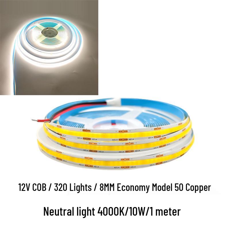 COB LED Strip Light 12V/24V, 320/480 LEDs, 8MM, 90 CRI, Self-Adhesive, Aluminum Channel.