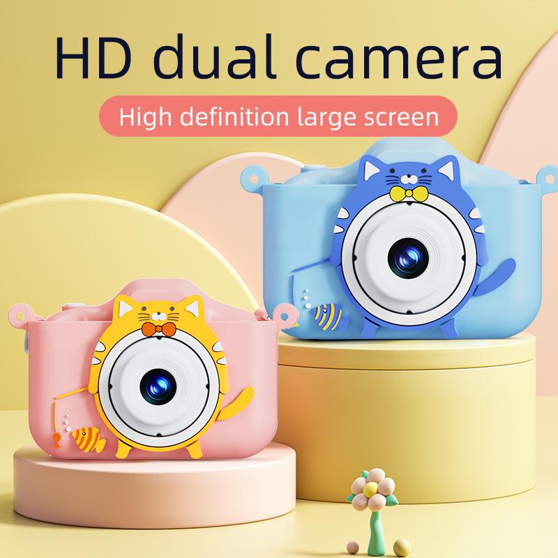 Çocuk Mini Kamera Karikatür Kedi Oyuncakları Kız Erkek Doğum Günü Hediyeleri 1080P HD 2 İnç Ekran Silikon Kılıflı Hayatı Kaydetme Kamerası