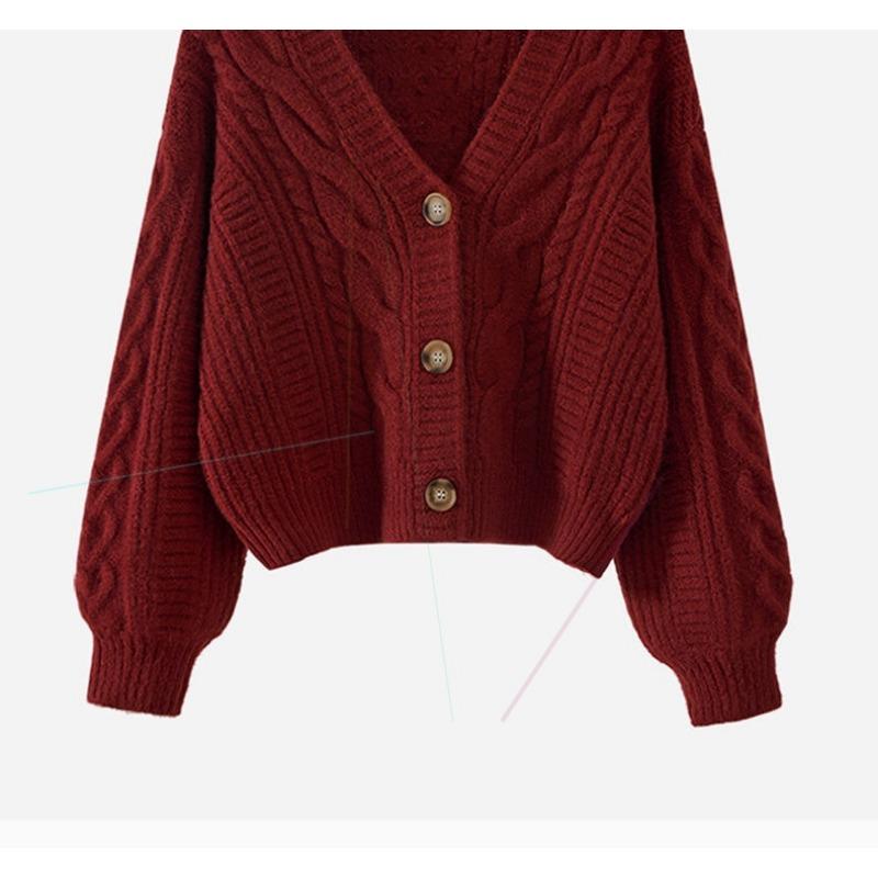 New V Neck Twist Cardigan Short Sweater Fashion Loose Women Korean Style Retro Jackets Solid Color Simple Elegant Office Coat Autumn Winter Clothing