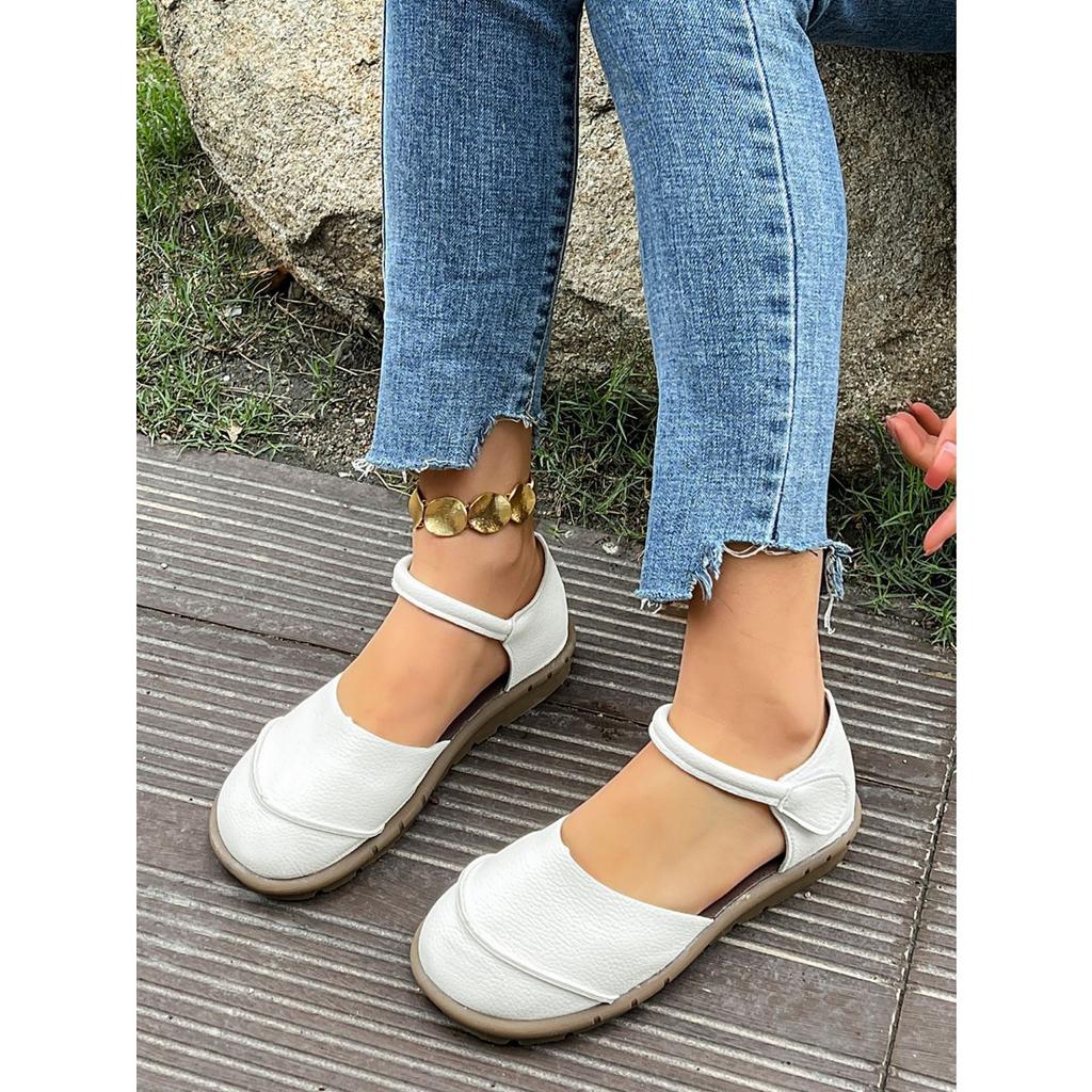 Sapatos Rasos Mary Jane Femininos de Dança com Renda, Fecho de Velcro Ajustável - Sapatos Casuais de Bico Redondo, Sapatos Solteiros Marrons Confortáveis para Todas as Estações, Vestuário Diário