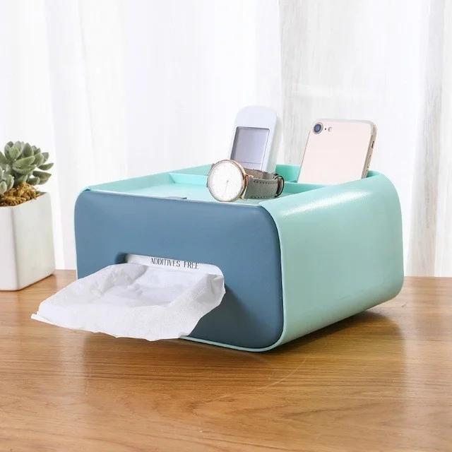 Creative Multifu Plastic Tissue Box Remote Control Storage Tissue Boxs Dustproof Tissue Can Desktop Cosmetic Storage Organizer