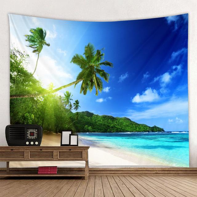 

Солнечное зеленое дерево с пляжным принтом, настенный гобелен, настенный гобелен в стиле хиппи, гобелен в стиле бохо, мандала, фон, аксессуары для украшения стен 230x150cm91x59inch