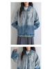 Unisex Retro Floral Embroidered Gradient Denim Jacket