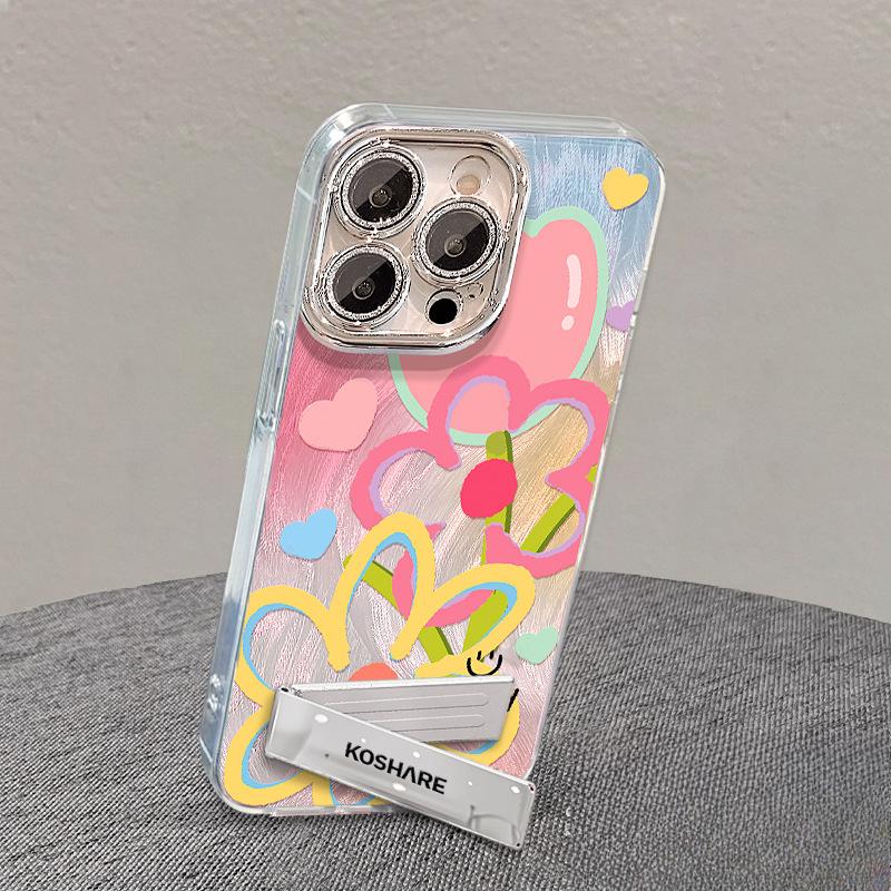 Dopamine Flowers Suitable for IPhone16promax Apple 15 Mobile Phone Case 14 Anti-fall 13 Full Cover 12 with Bracket