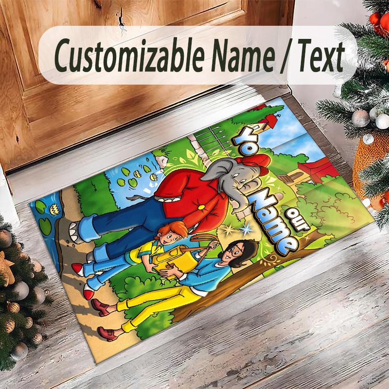 Personalized Crystal Velvet Carpet Custom Name Text,Benjamin Blümchen Anti Slip Area Rug For Home Decoration