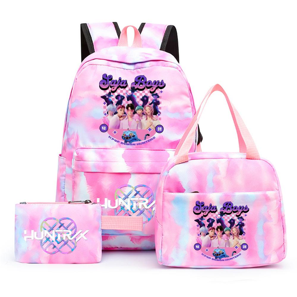 3 st/set Anime Söt Kpop Tryckt Ryggsäck med Matlåda Pennfodral för Tonårsflicka Pojke Bokväska Stor Kapacitet vattentät Resväska Barnpresent