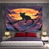 "Black Cat On Broomstick with Full Moon" Pattern Wall Hanging Tapestry Decorative Tapestry Home Decor for Bedroom and Living Room