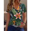 Summer Ladies 3D Printed V-Neck T-Shirt Fashion Versatile Breathable Trend Casual