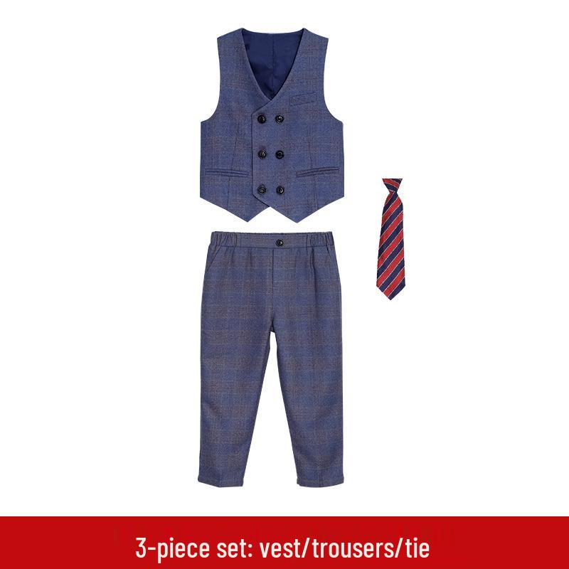 

Детский клетчатый костюм-тройка 2023 года: Свадебный сценический комплект для мальчиков на осень/зиму 130cm, for 22-25kg