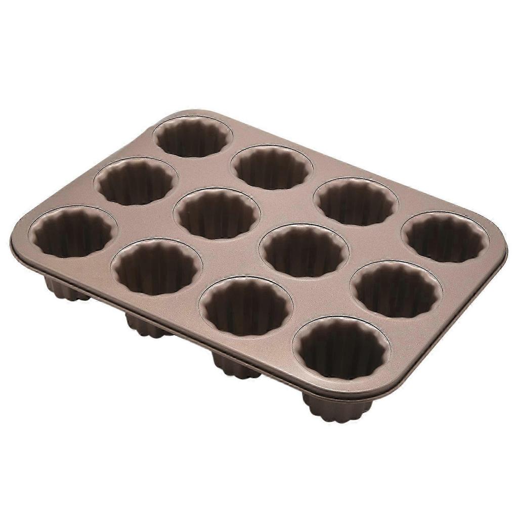 Canele Mold Cake Pan, 12-Cavity Non-Stick Cannele Muffin Bakeware Cupcake Pan for Oven Baking(Champa Edition 0630