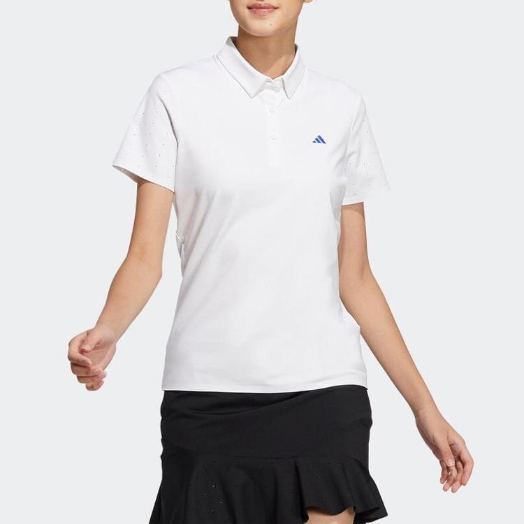 Adidas Solid Color Pullover Short Sleeve Polo Shirt Women tops White HT0002