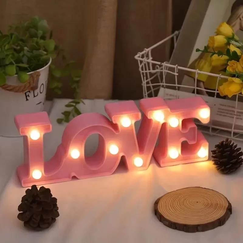 

LED Glowing Love Sign Valentines Day Wedding Table Party Decoration Romantic Anniversary Celebration Event Decor Lighting рожевий