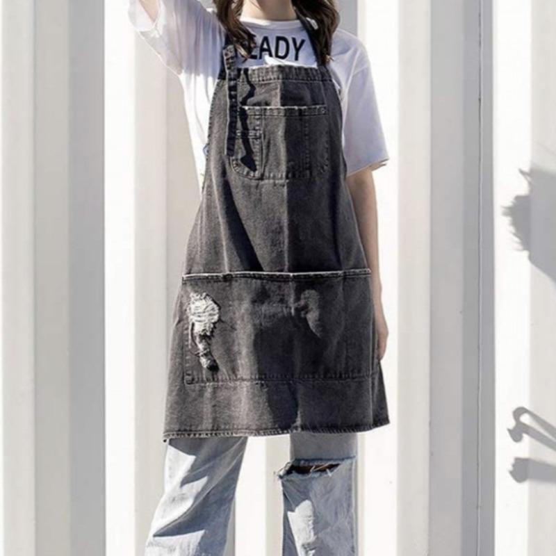 

1 шт. Джинсовый кухонный фартук Многоцелевая рабочая одежда для дома, кухни, садоводства, уборки, кофейни Прочный фартук для готовки OneSize