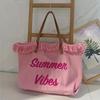 Bohemian Chic Embroidered Tote Bag - Stylish Letter Detail, Durable Canvas, Adjustable Shoulder Strap, Perfect for Womens Summer Beach Wear