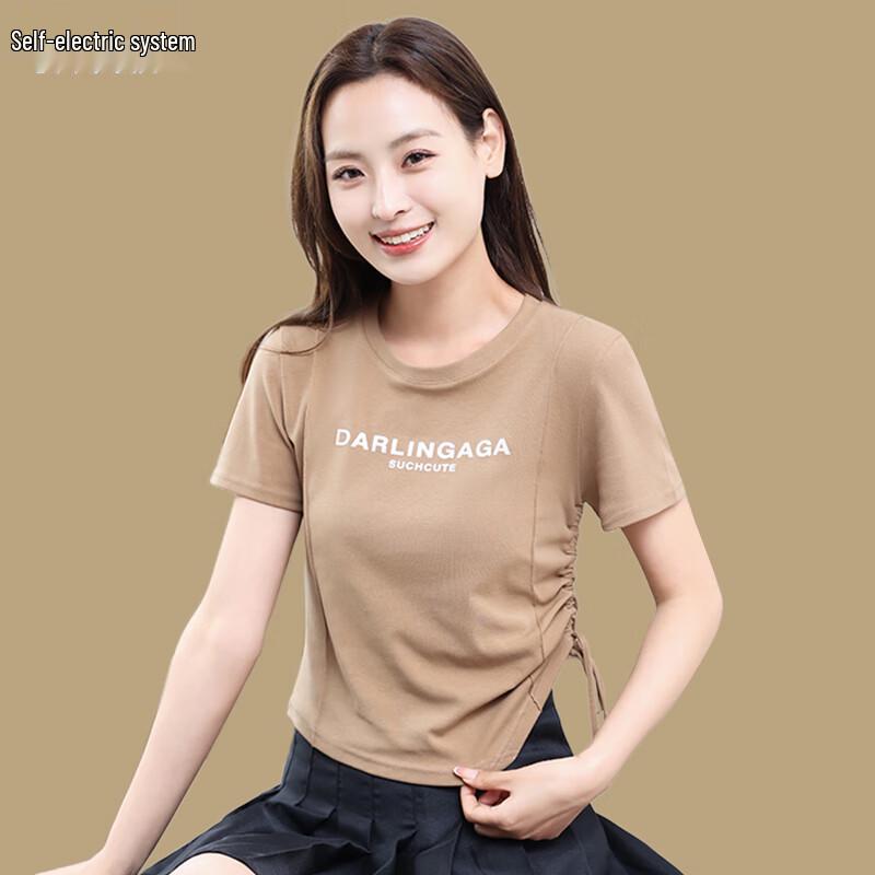 Women s Drawstring Pleated Short Sleeve T-Shirt S