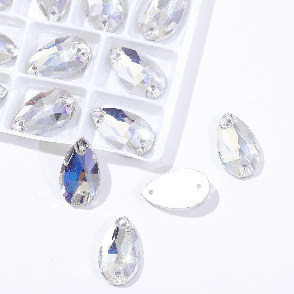 Strass Goutte à Deux Trous Cousus à la Main à Dos Plat pour Costumes de Danse