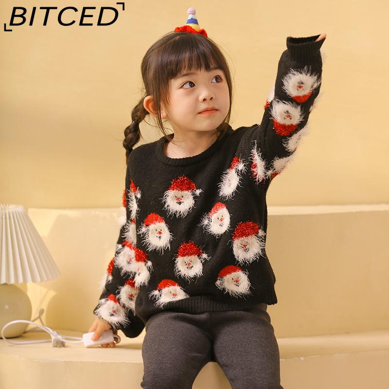 BITCED Autumn/Winter Christmas Collection Older Child's Knitted Sweater with Santa Claus Design Children's Pullover Christmas Jumper