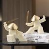 Cartoon Character Sculpture Samurai Swordsman Figure Figurine Resin Handicrafts Geometric Cartoon Figure Home Decoration