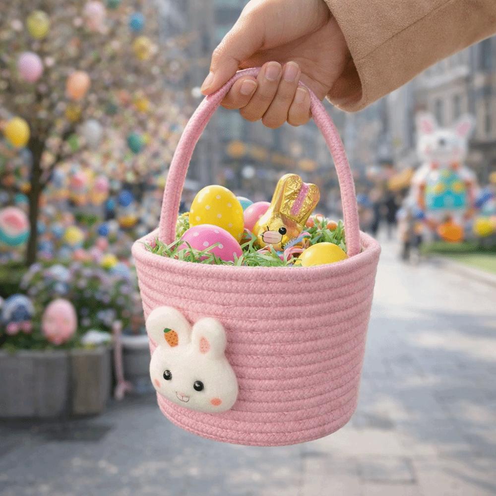 Hand-Woven Easter Gift Basket Cotton Thread Gift Storage Basket Handheld Woven Basket  Gift Giving