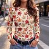 Women's Slim Fit Long Sleeve T-Shirt with Maple Leaf Print Crewneck Casual Top for Fall and Winter