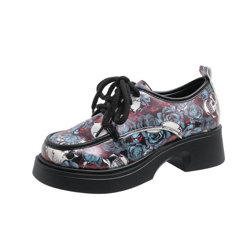 Small Leather Shoes Women's Autumn and Winter New Printed Platform Versatile Women's Single Shoes