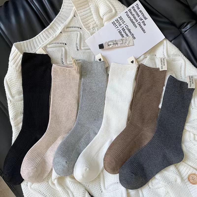 5 Pairs of Women's Solid Color Fashion Versatile Tube Stack Socks