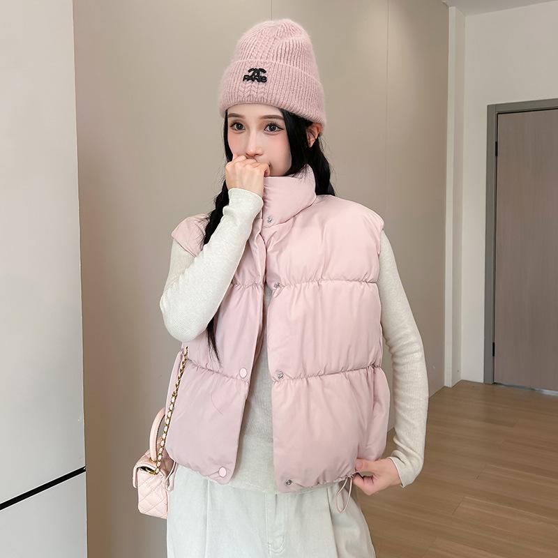 Solid Color Vest Women's Loose Autumn and Winter New Fashion Vest Down Cotton Stand-up Collar Student Vest Jacket