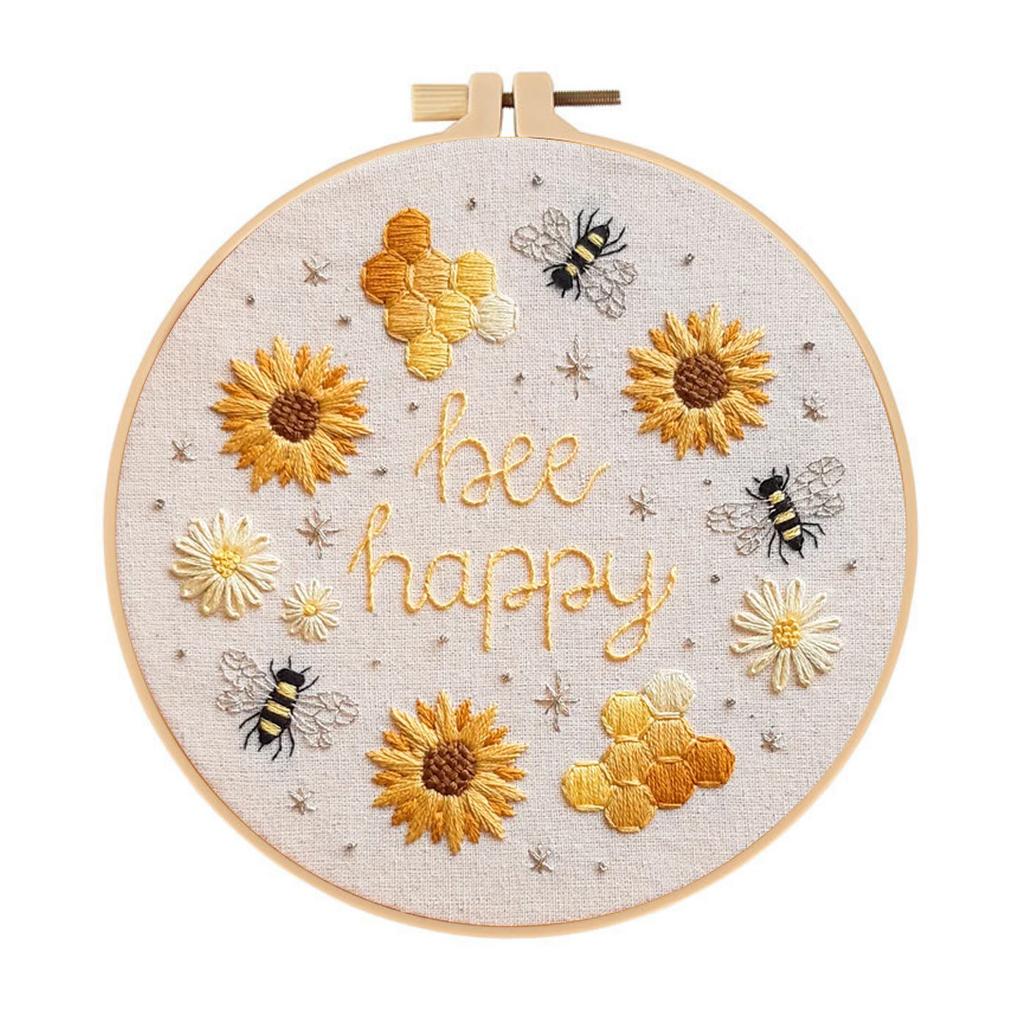 1set Happy Bee Embroidery Kit, a beginner-friendly embroidery material kit suitable for beginners, DIY embroidery craft material kit