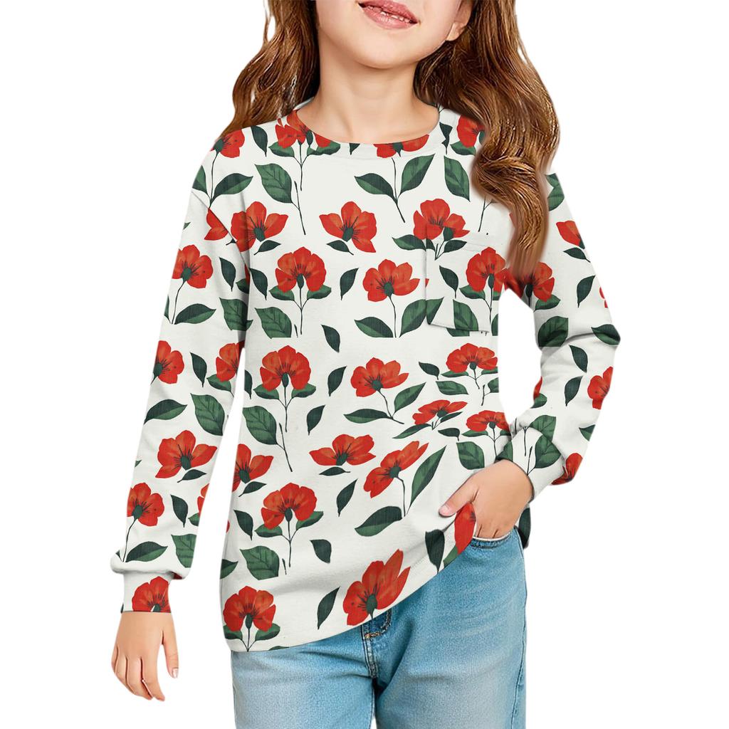 Girls' Long Sleeve Blouse - Round Neck Soft Waist Tunic