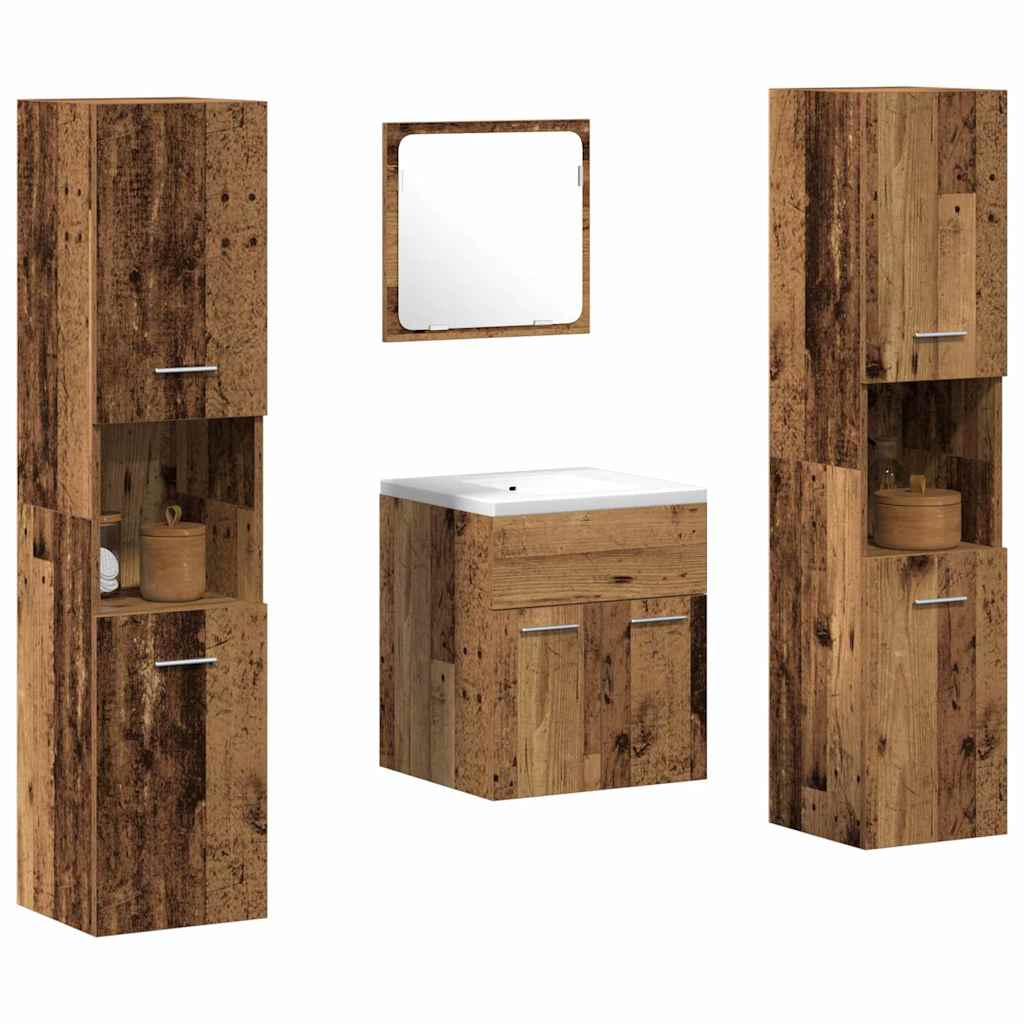 Wall Mounted Bathroom Furniture Set 4 Pcs Reclaimed Wood Effect Particleboard
