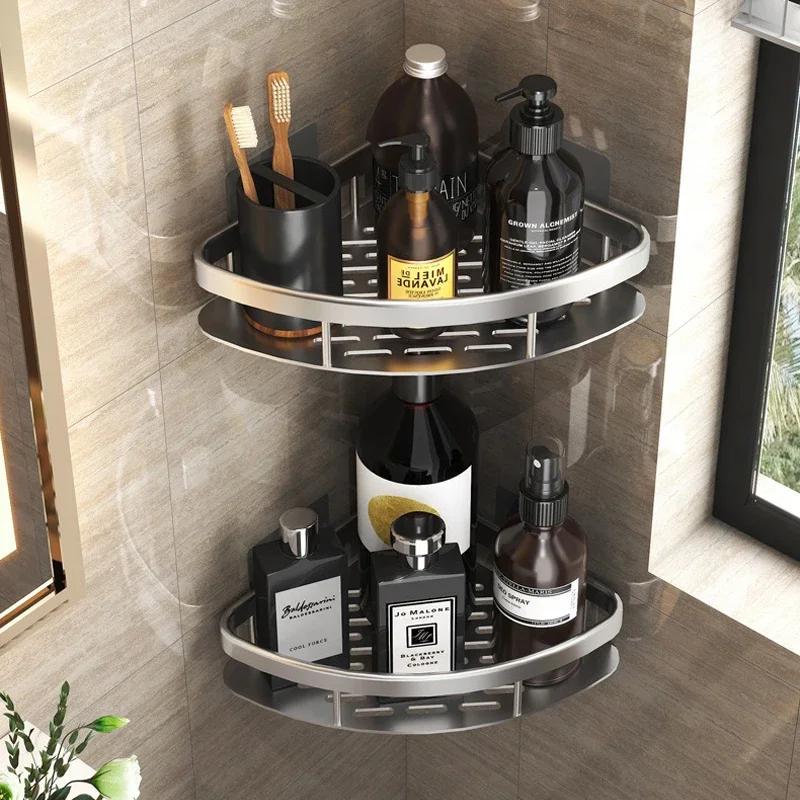 Bathroom Shelf Makeup Storage Organizer Aluminum Alloy Shampoo Rack Shower Shelf Bathroom Accessories No Drill Wall Shelf