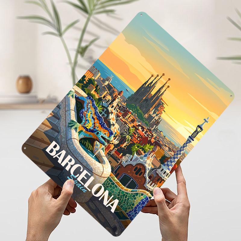 

Barcelona Spain Travel Tinplate Poster Customized Wall Art Vintage Retro Metal Signs for Home Decor Gaming Room Decoration Cozy 20x30cm（7.8x11.8inch）