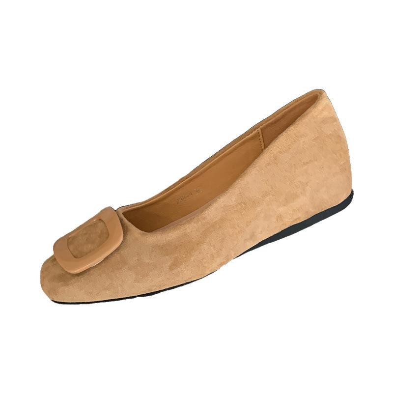 French Gentle Inner Heightening Suede Square Buckle Single Shoes 2025 Autumn New Shallow Mouth Temperament Commuting Soft-soled Grandma Shoes