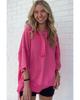 Azura Exchange Rose Red Exposed Seam Button Neck Wide Sleeve Tunic Top