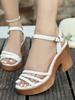 2025 Summer New Thick-soled One-word Fashion Roman Sandals Women's High-heeled Waterproof Table Golden Wedge-heeled Open-toed Women's Shoes