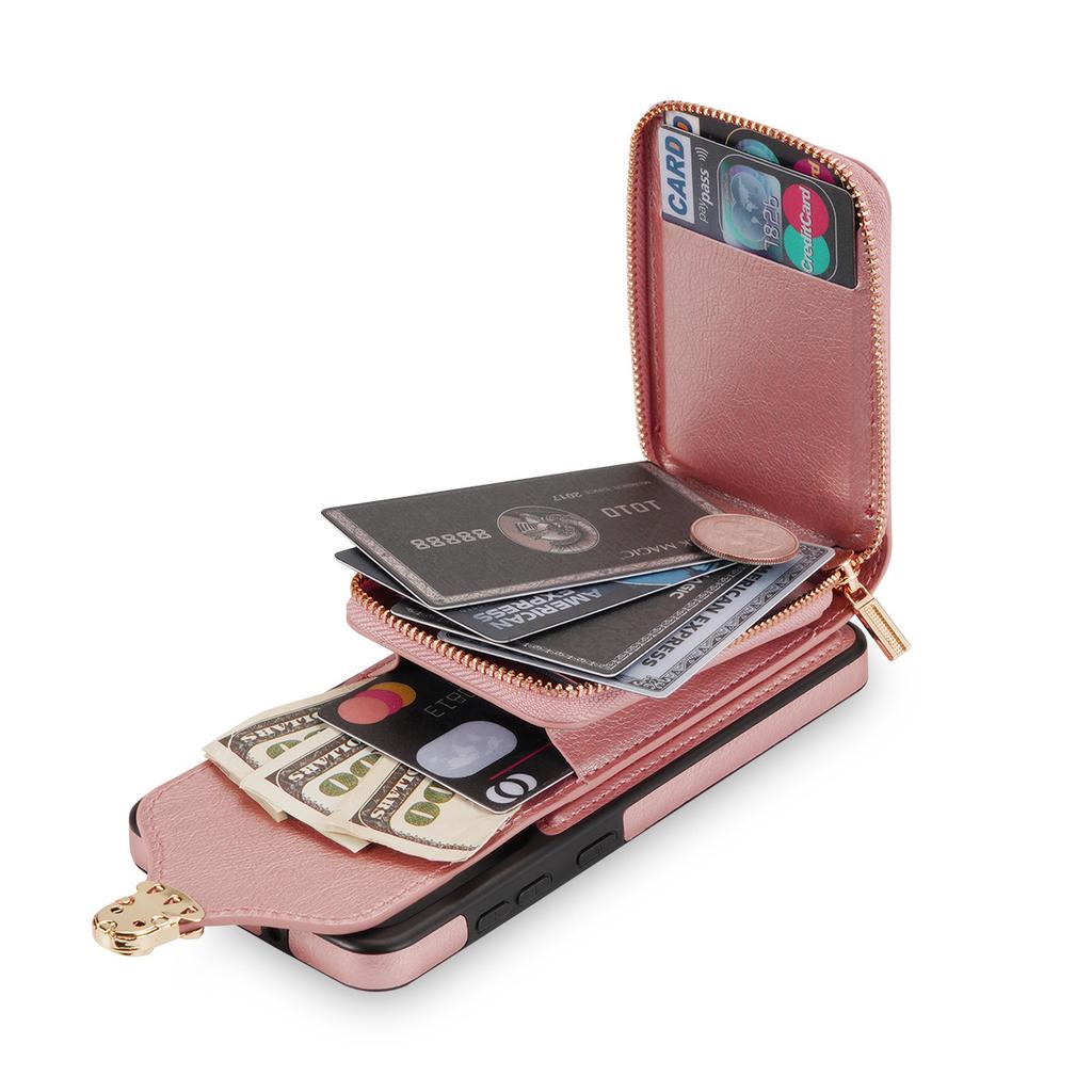 Suitable for Samsung A54 Zipper Crossbody Cable Mobile Case Wallet Bracket Multi Card Full Covered Case A14 A53