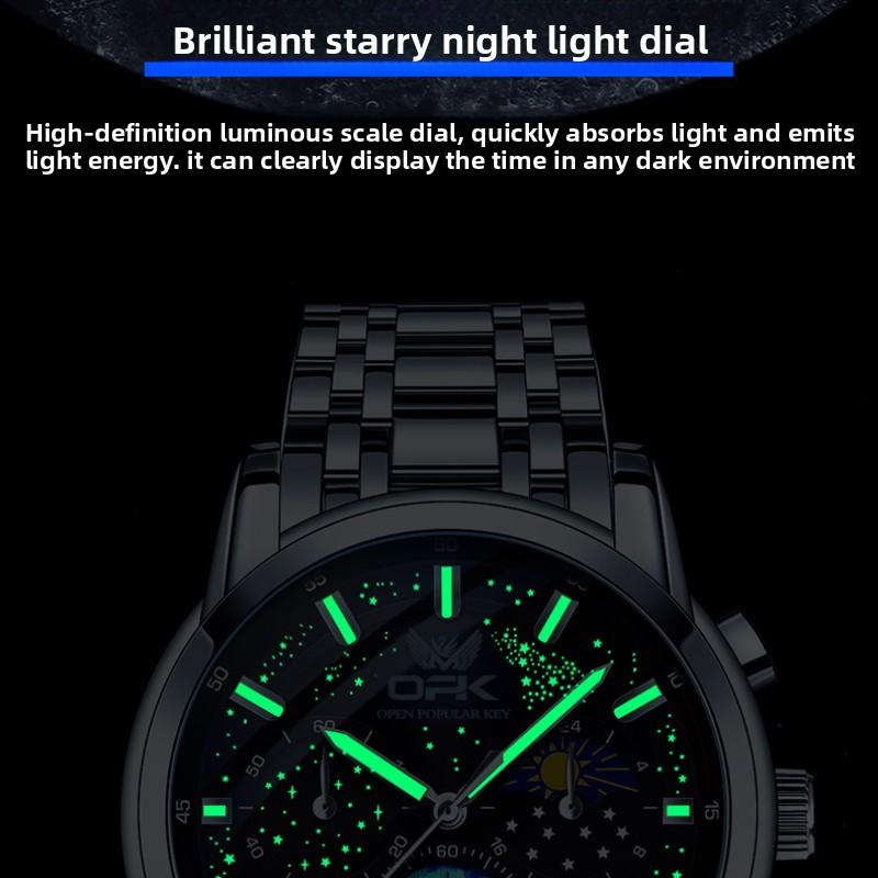 OPK Watch Timing Moon Phase Luminous Quartz Watch Men's Watch Men's