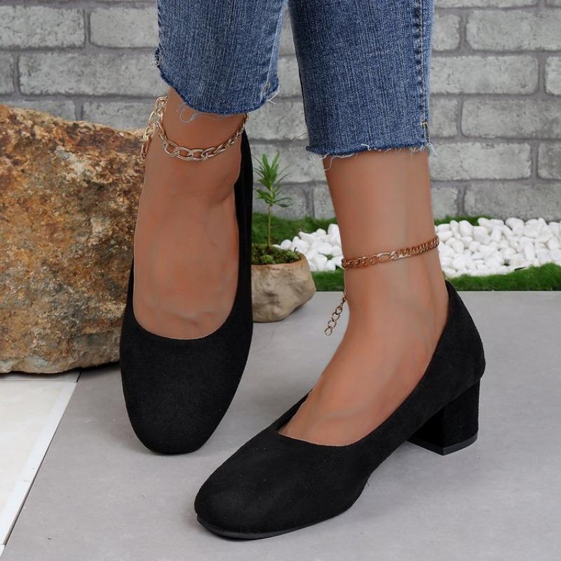 Round head medium heel casual single shoes women's casual fashion professional wear work shoes