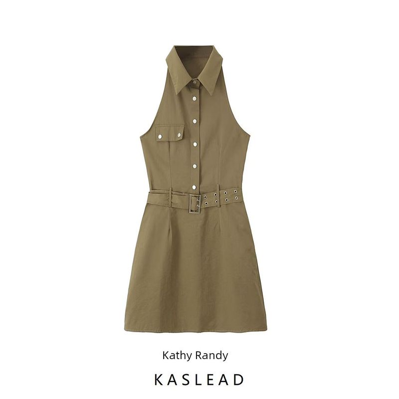 Kaslead New Arrival Women's Fashion Style Silm American Retro Parka Sexy Sleeveless Lapel Skirt