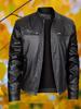 Mens Pu Leather Stand Collar Motorcycle Jacket Slim Fit Casual Outerwear